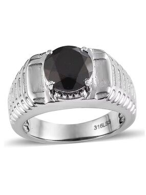NWOT Thai Black Spinel Solitaire Men's Ring in Stainless Steel  Size 12